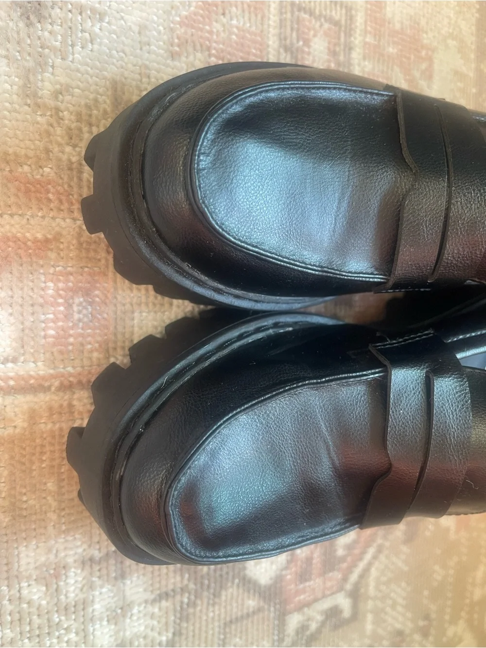 Women's Black Lug-Sole Platform Penny Loafers